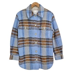 Aritzia Wilfred Free The Ganna Shirt Jacket Sz XS Wool Button Up Shacket Blue